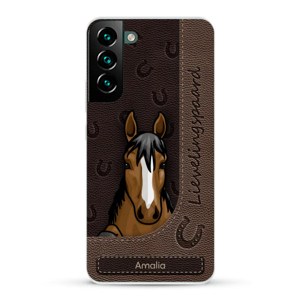 Spionerende paarden Leather Look - Gepersonaliseerd telefoonhoesje