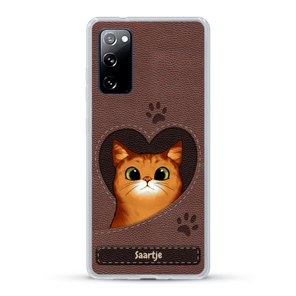 Cat Heart Leather Look - Gepersonaliseerd telefoonhoesje