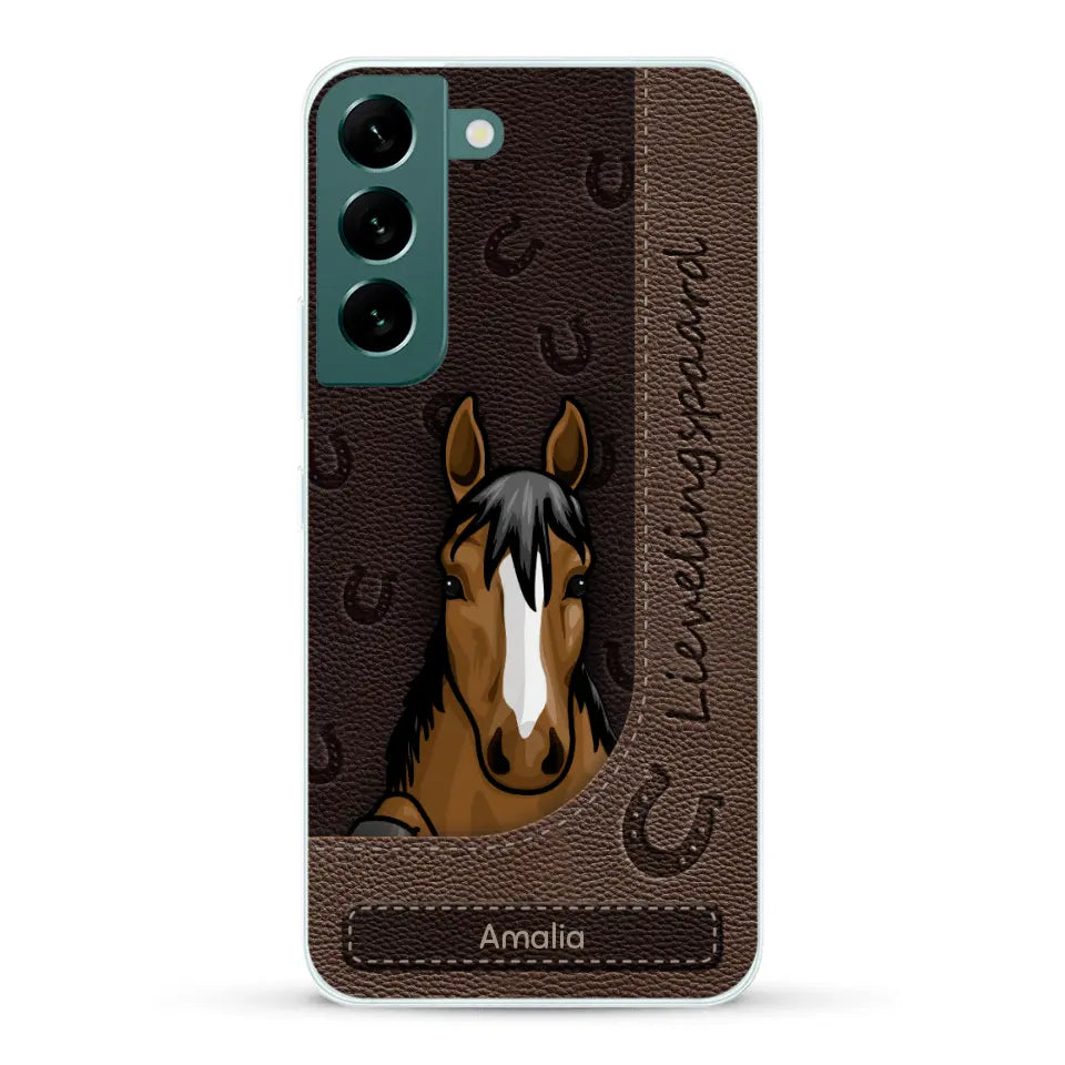 Spionerende paarden Leather Look - Gepersonaliseerd telefoonhoesje