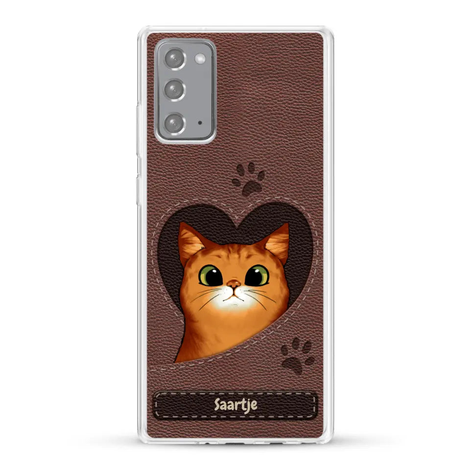 Cat Heart Leather Look - Gepersonaliseerd telefoonhoesje