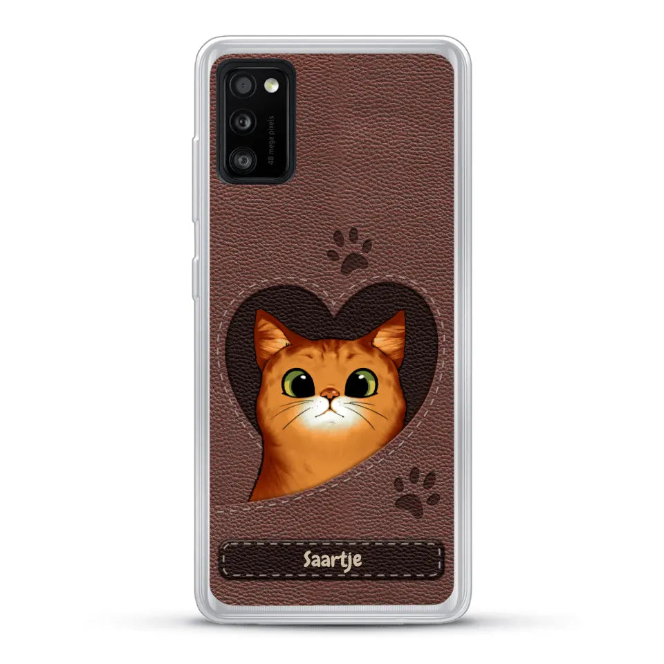 Cat Heart Leather Look - Gepersonaliseerd telefoonhoesje