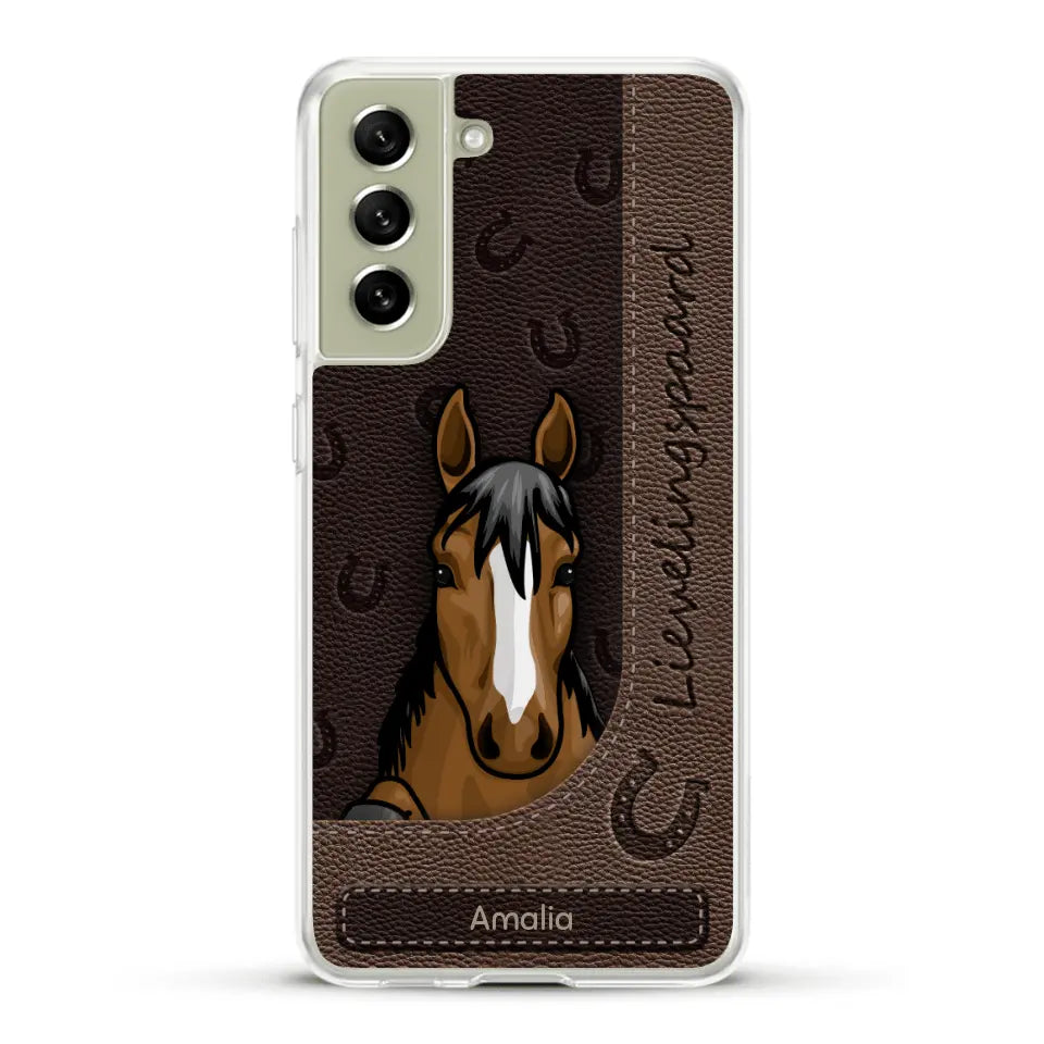 Spionerende paarden Leather Look - Gepersonaliseerd telefoonhoesje