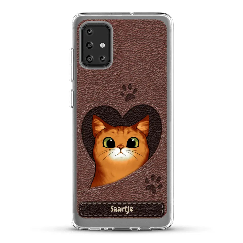 Cat Heart Leather Look - Gepersonaliseerd telefoonhoesje