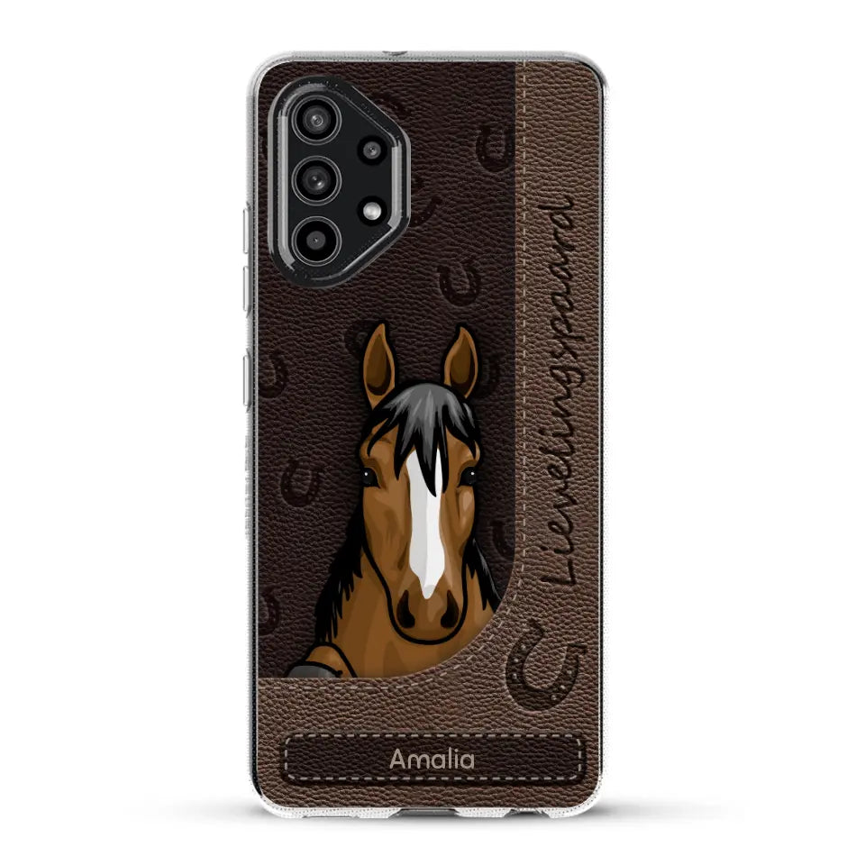 Spionerende paarden Leather Look - Gepersonaliseerd telefoonhoesje