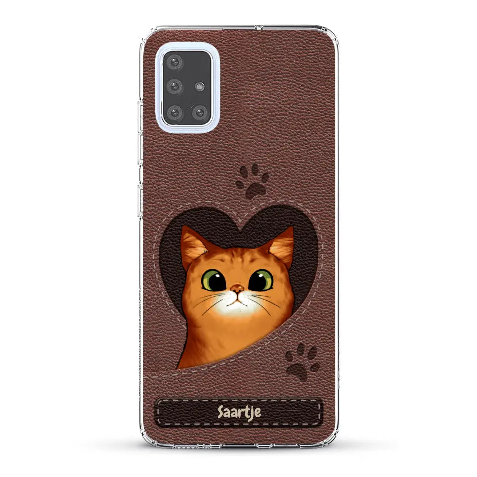 Cat Heart Leather Look - Gepersonaliseerd telefoonhoesje
