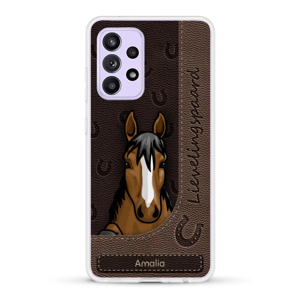Spionerende paarden Leather Look - Gepersonaliseerd telefoonhoesje