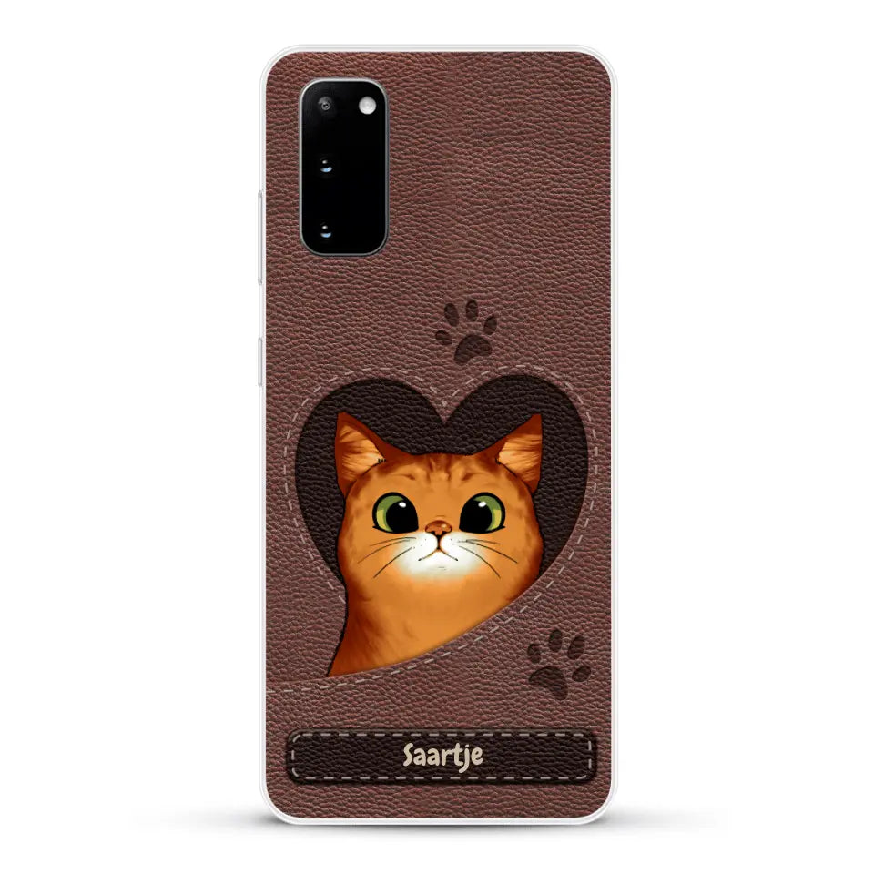 Cat Heart Leather Look - Gepersonaliseerd telefoonhoesje