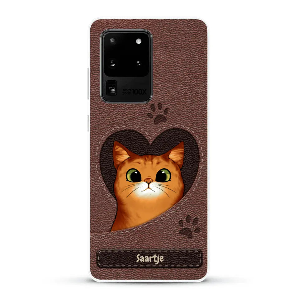 Cat Heart Leather Look - Gepersonaliseerd telefoonhoesje