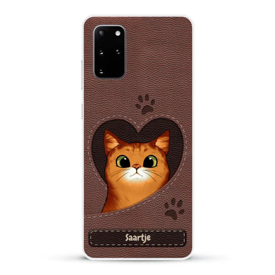 Cat Heart Leather Look - Gepersonaliseerd telefoonhoesje