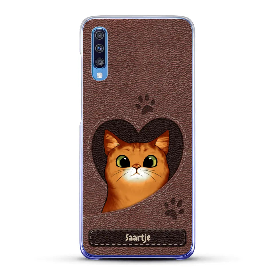 Cat Heart Leather Look - Gepersonaliseerd telefoonhoesje