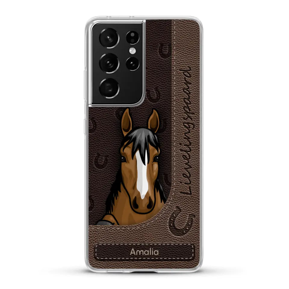 Spionerende paarden Leather Look - Gepersonaliseerd telefoonhoesje