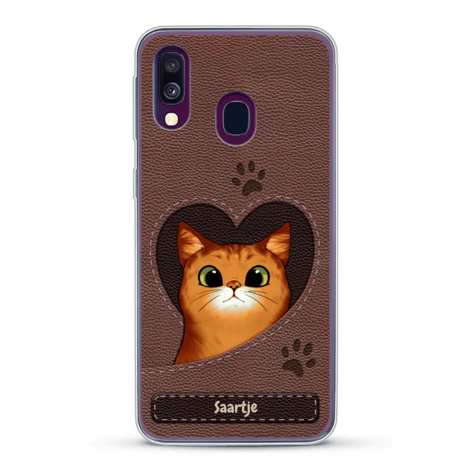 Cat Heart Leather Look - Gepersonaliseerd telefoonhoesje