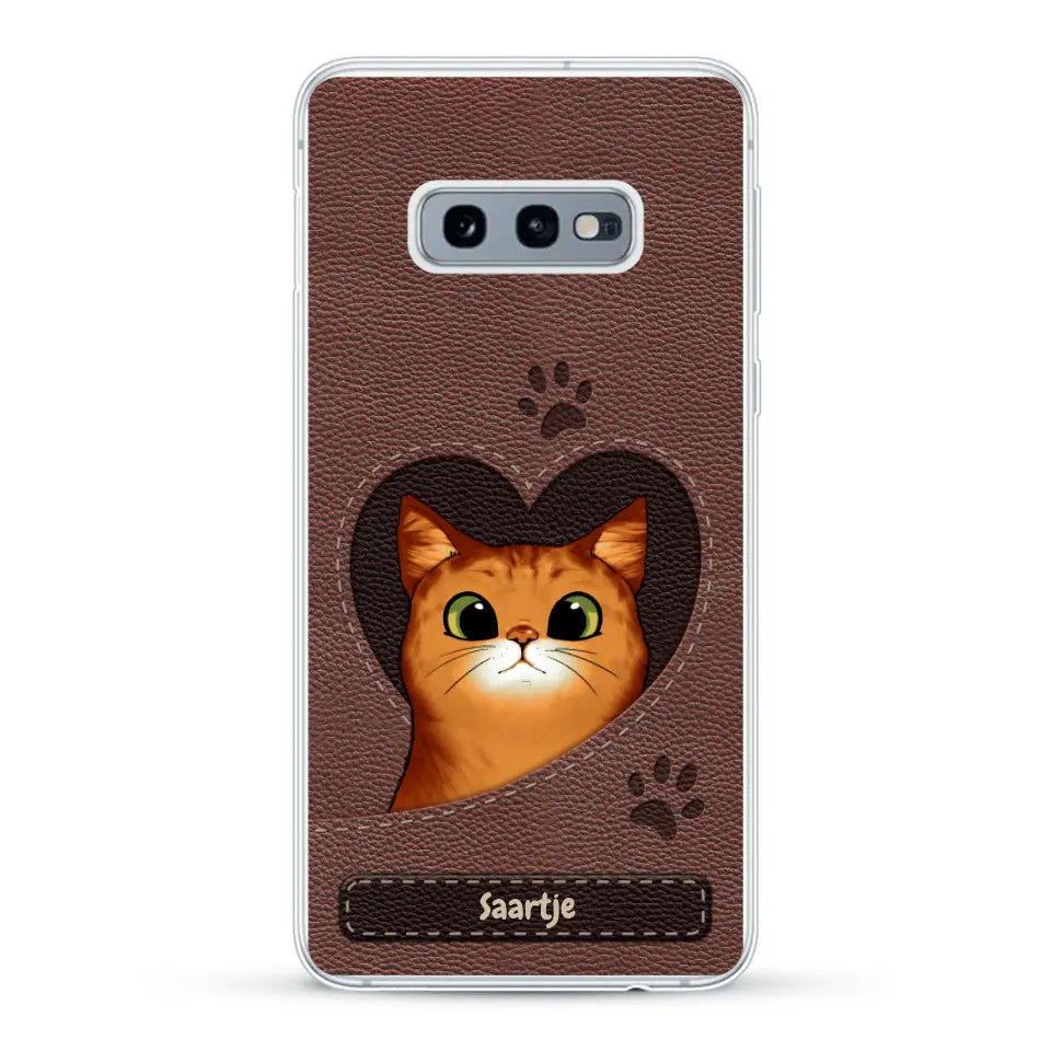 Cat Heart Leather Look - Gepersonaliseerd telefoonhoesje