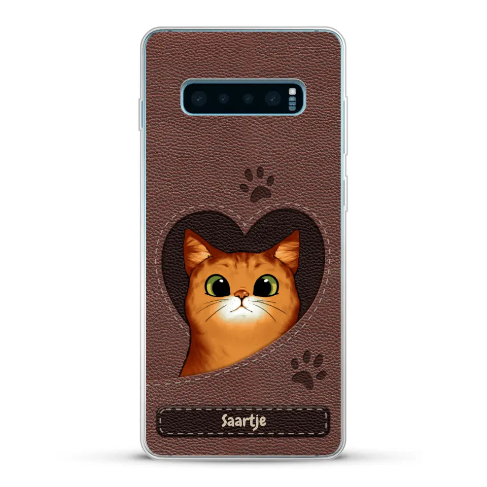 Cat Heart Leather Look - Gepersonaliseerd telefoonhoesje