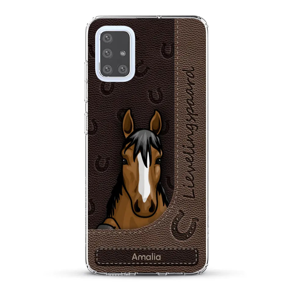 Spionerende paarden Leather Look - Gepersonaliseerd telefoonhoesje