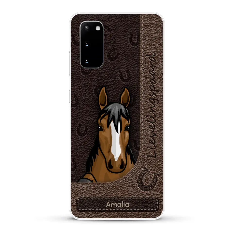 Spionerende paarden Leather Look - Gepersonaliseerd telefoonhoesje