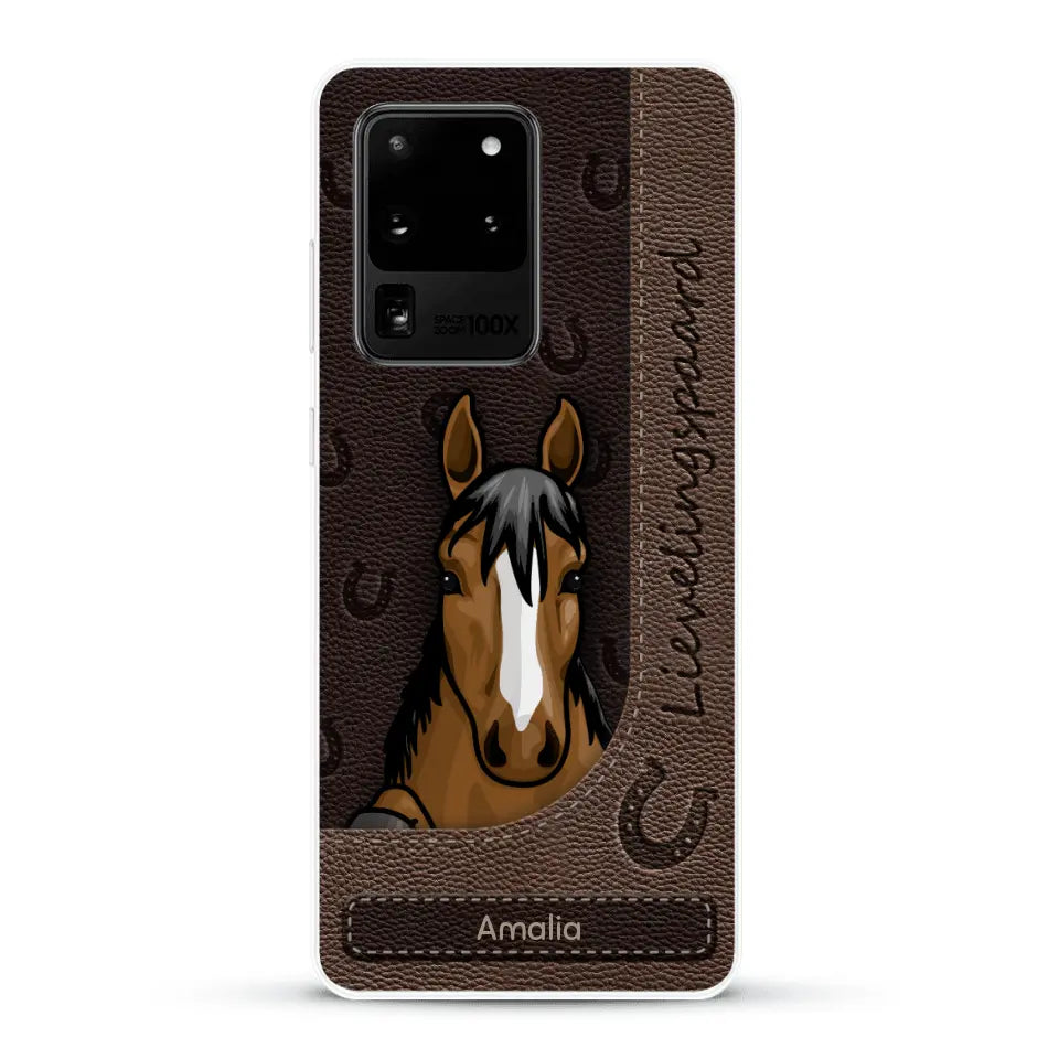 Spionerende paarden Leather Look - Gepersonaliseerd telefoonhoesje