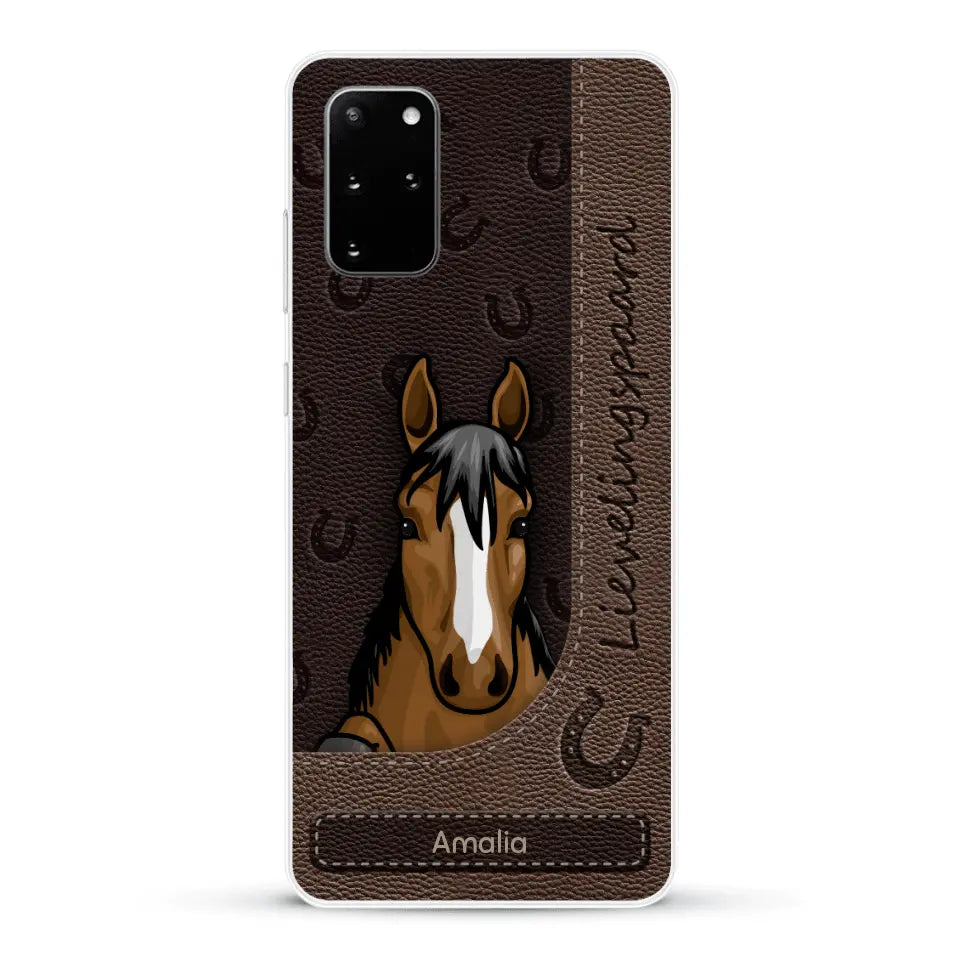 Spionerende paarden Leather Look - Gepersonaliseerd telefoonhoesje