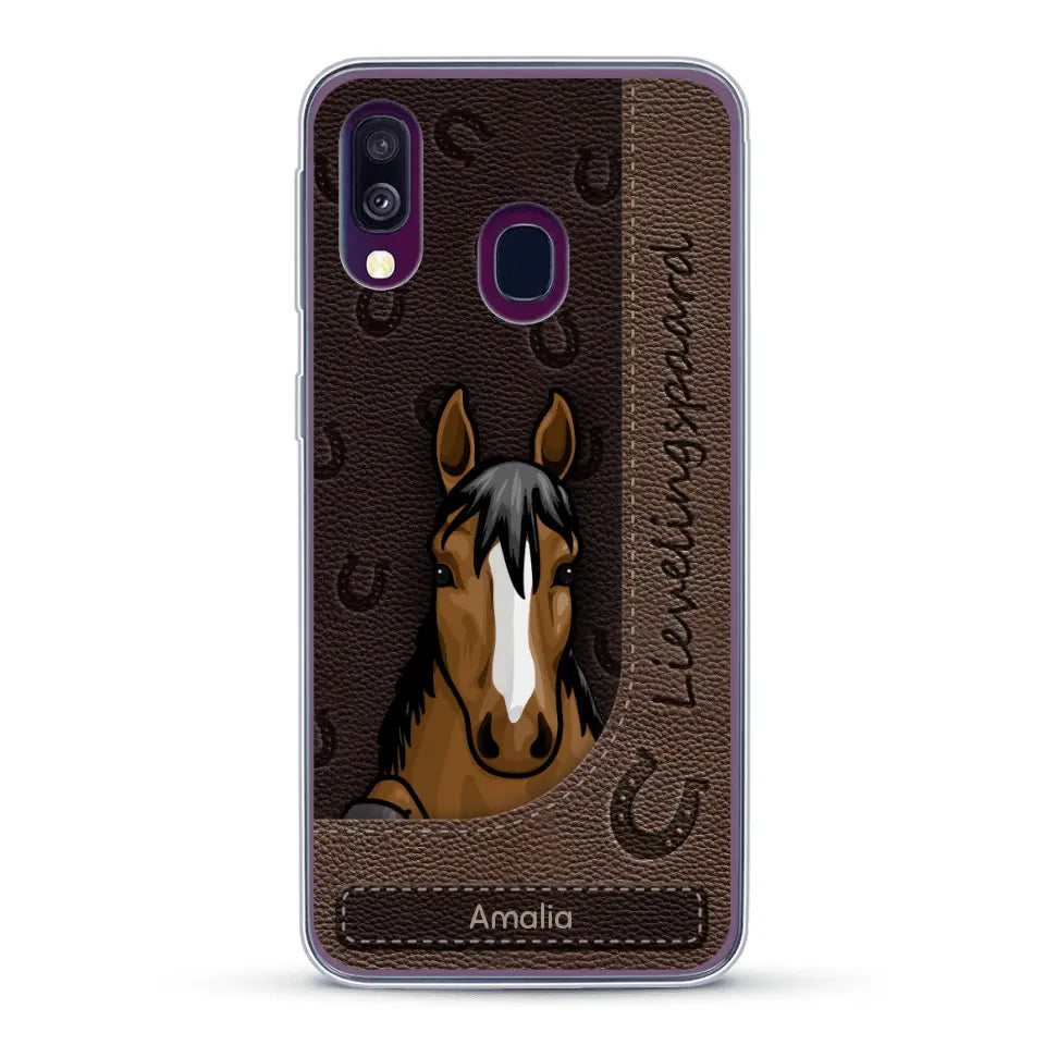 Spionerende paarden Leather Look - Gepersonaliseerd telefoonhoesje