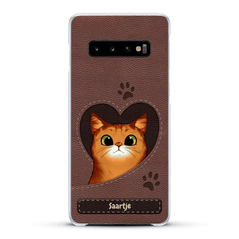 Cat Heart Leather Look - Gepersonaliseerd telefoonhoesje