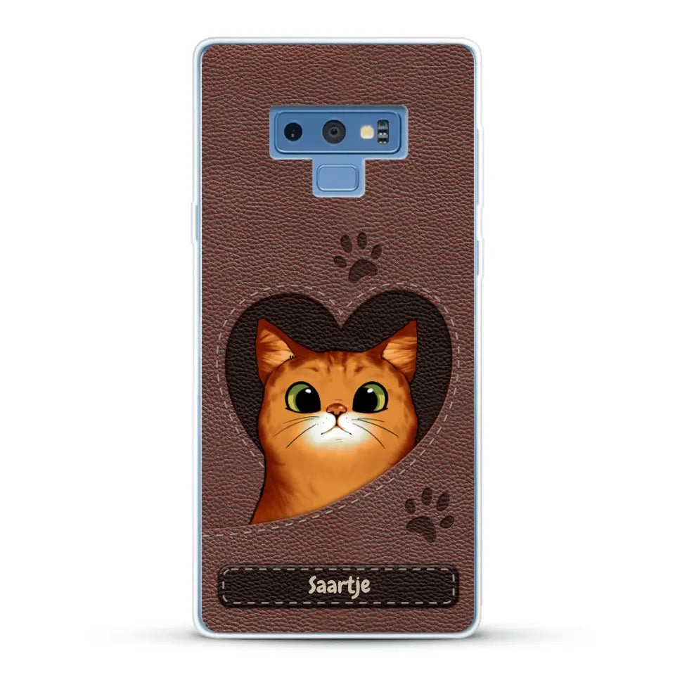 Cat Heart Leather Look - Gepersonaliseerd telefoonhoesje