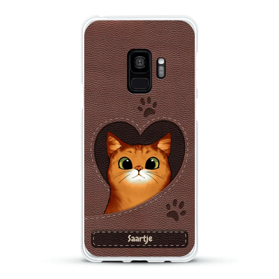 Cat Heart Leather Look - Gepersonaliseerd telefoonhoesje
