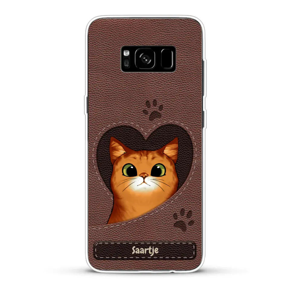 Cat Heart Leather Look - Gepersonaliseerd telefoonhoesje