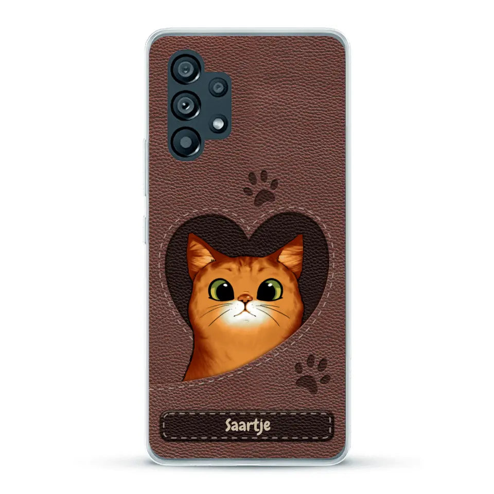 Cat Heart Leather Look - Gepersonaliseerd telefoonhoesje
