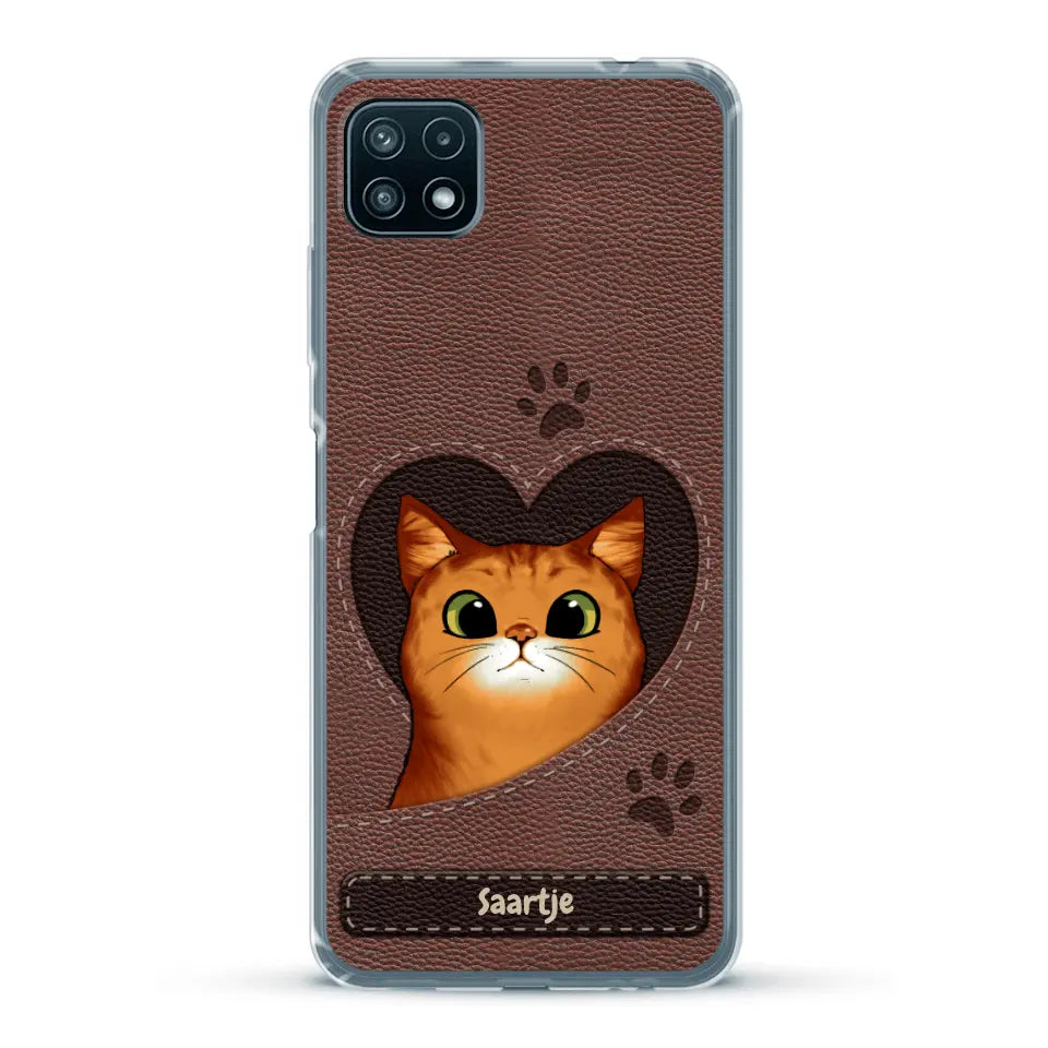 Cat Heart Leather Look - Gepersonaliseerd telefoonhoesje
