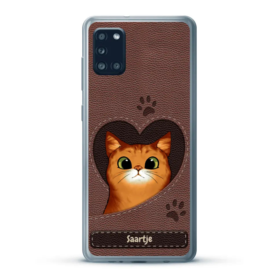 Cat Heart Leather Look - Gepersonaliseerd telefoonhoesje