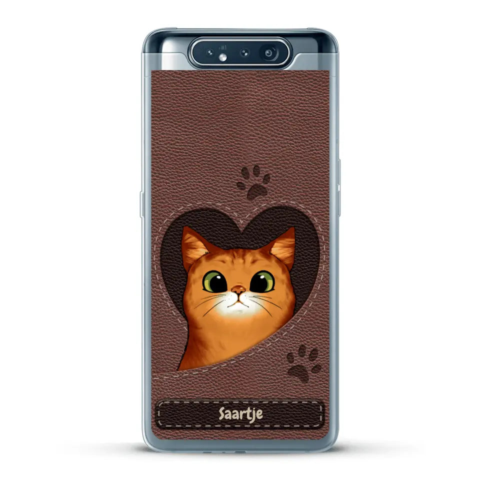 Cat Heart Leather Look - Gepersonaliseerd telefoonhoesje