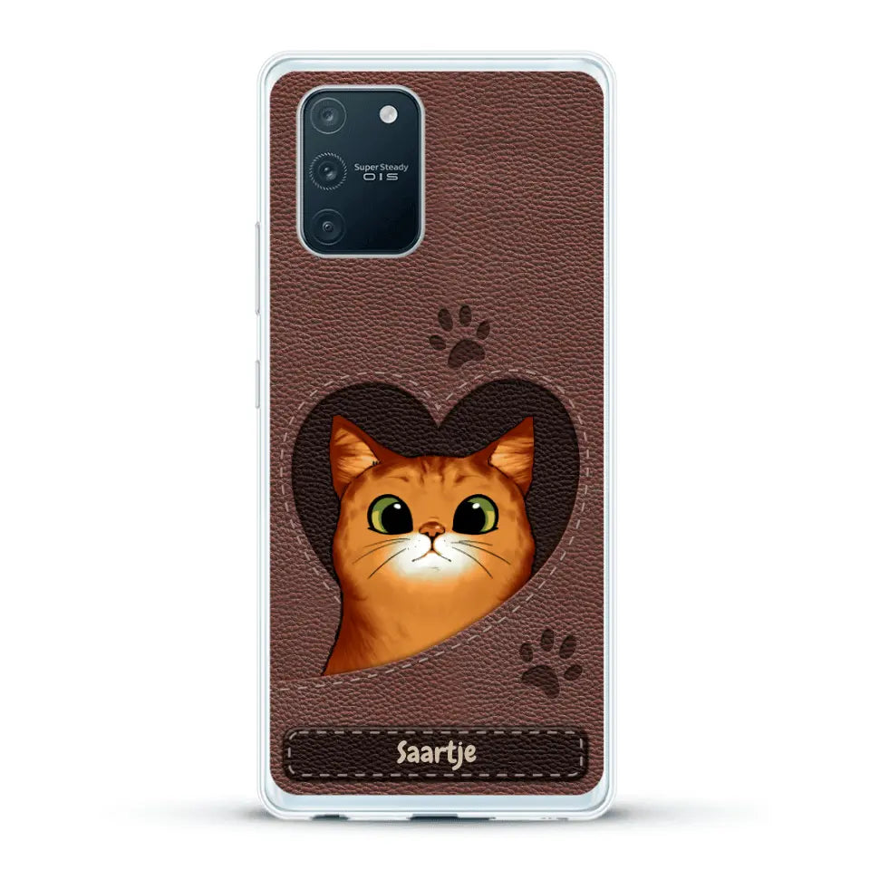 Cat Heart Leather Look - Gepersonaliseerd telefoonhoesje