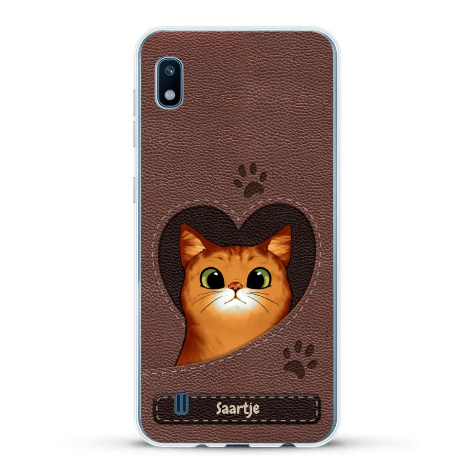 Cat Heart Leather Look - Gepersonaliseerd telefoonhoesje