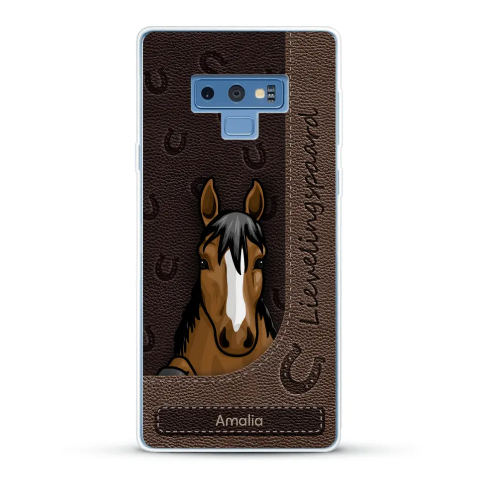 Spionerende paarden Leather Look - Gepersonaliseerd telefoonhoesje