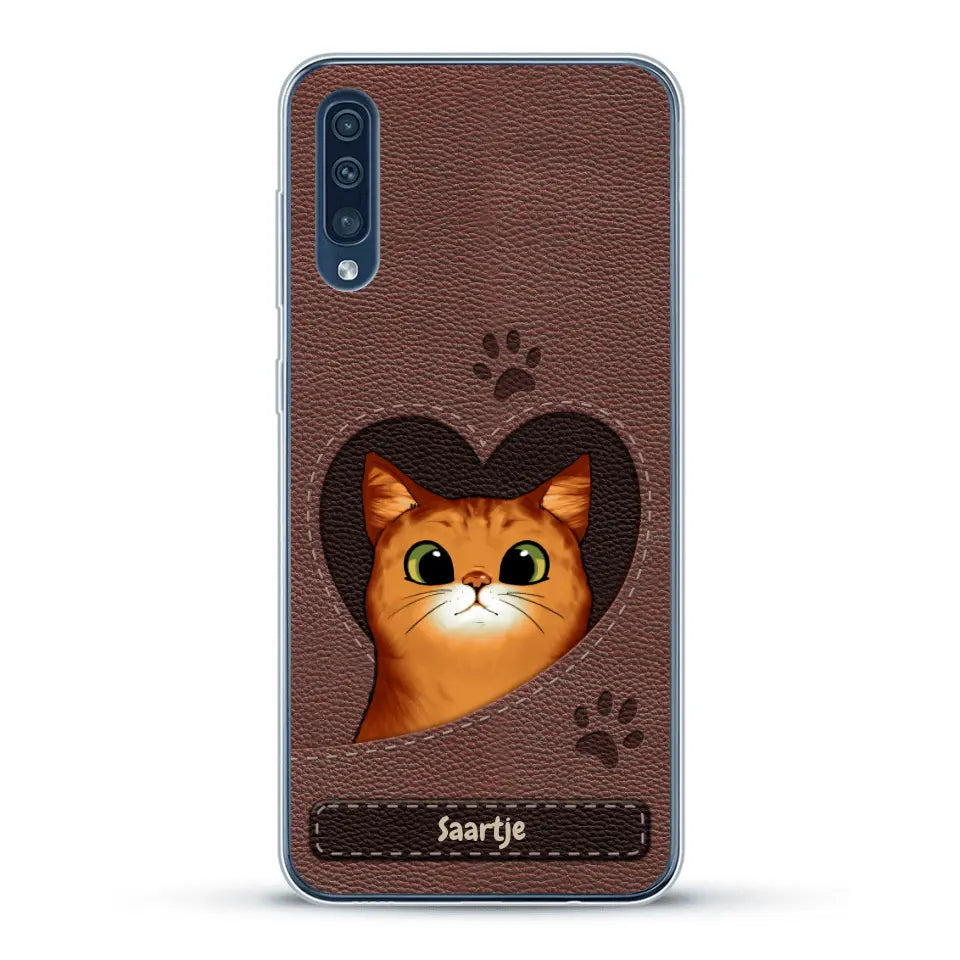 Cat Heart Leather Look - Gepersonaliseerd telefoonhoesje
