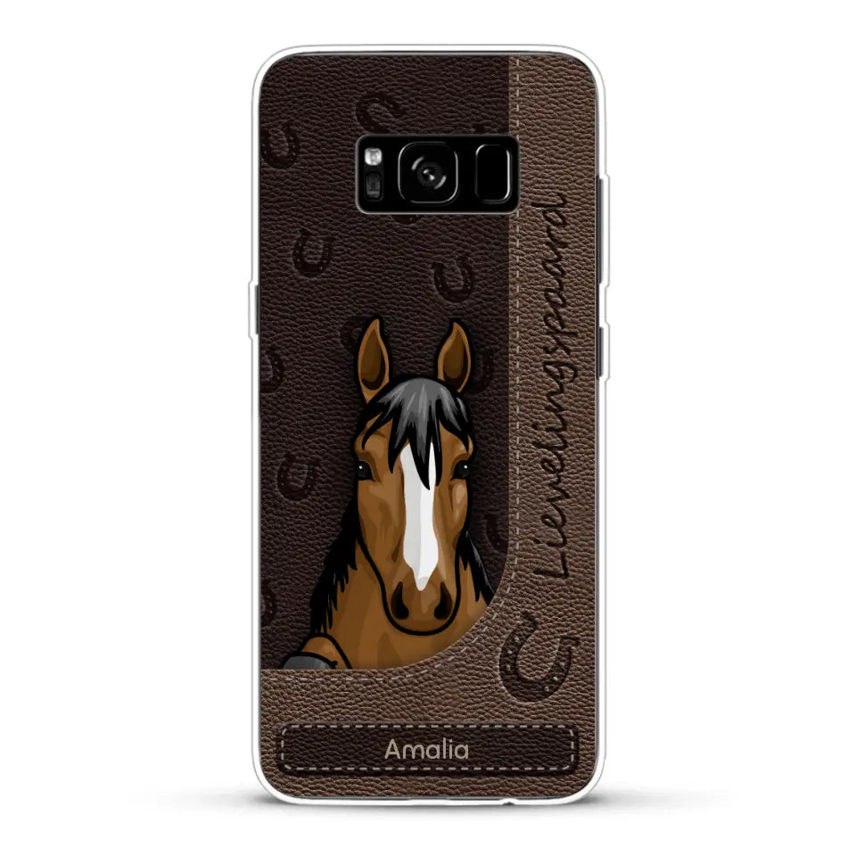 Spionerende paarden Leather Look - Gepersonaliseerd telefoonhoesje