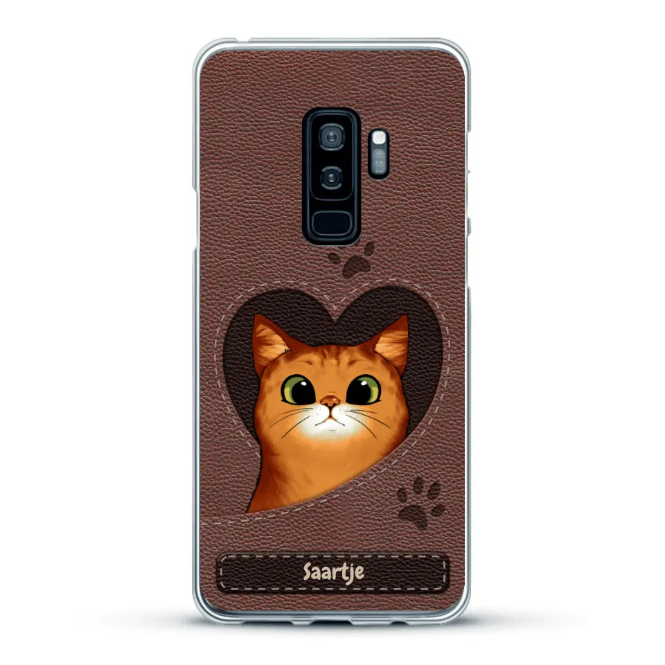 Cat Heart Leather Look - Gepersonaliseerd telefoonhoesje
