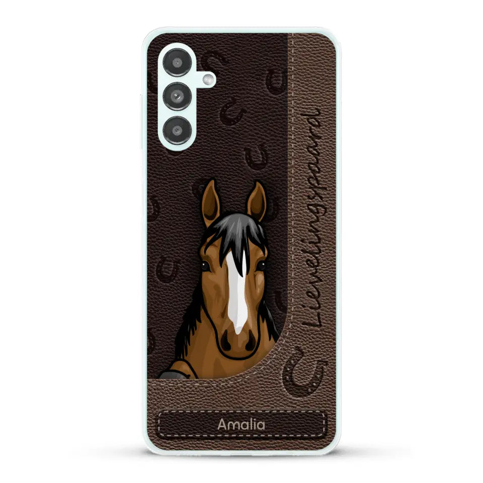 Spionerende paarden Leather Look - Gepersonaliseerd telefoonhoesje