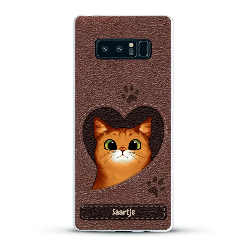 Cat Heart Leather Look - Gepersonaliseerd telefoonhoesje