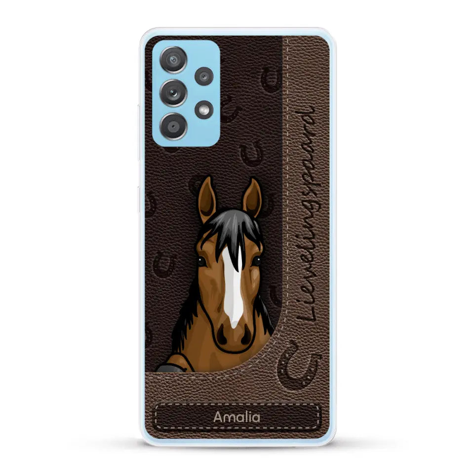 Spionerende paarden Leather Look - Gepersonaliseerd telefoonhoesje