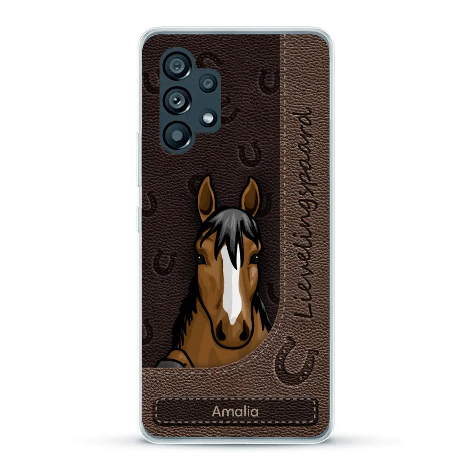 Spionerende paarden Leather Look - Gepersonaliseerd telefoonhoesje