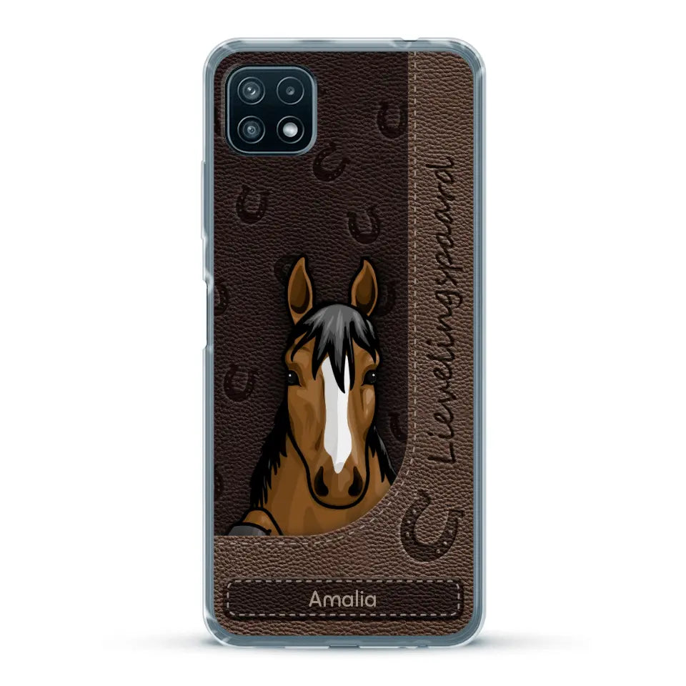 Spionerende paarden Leather Look - Gepersonaliseerd telefoonhoesje
