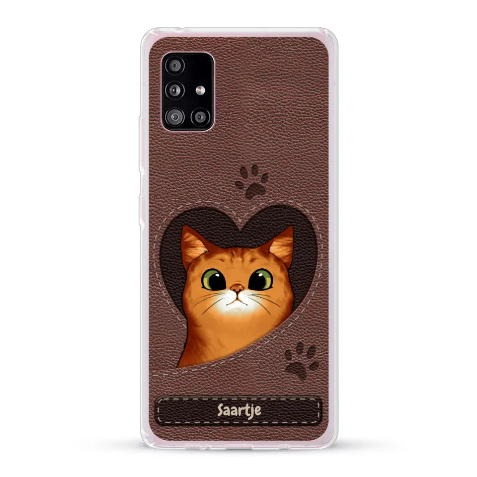 Cat Heart Leather Look - Gepersonaliseerd telefoonhoesje