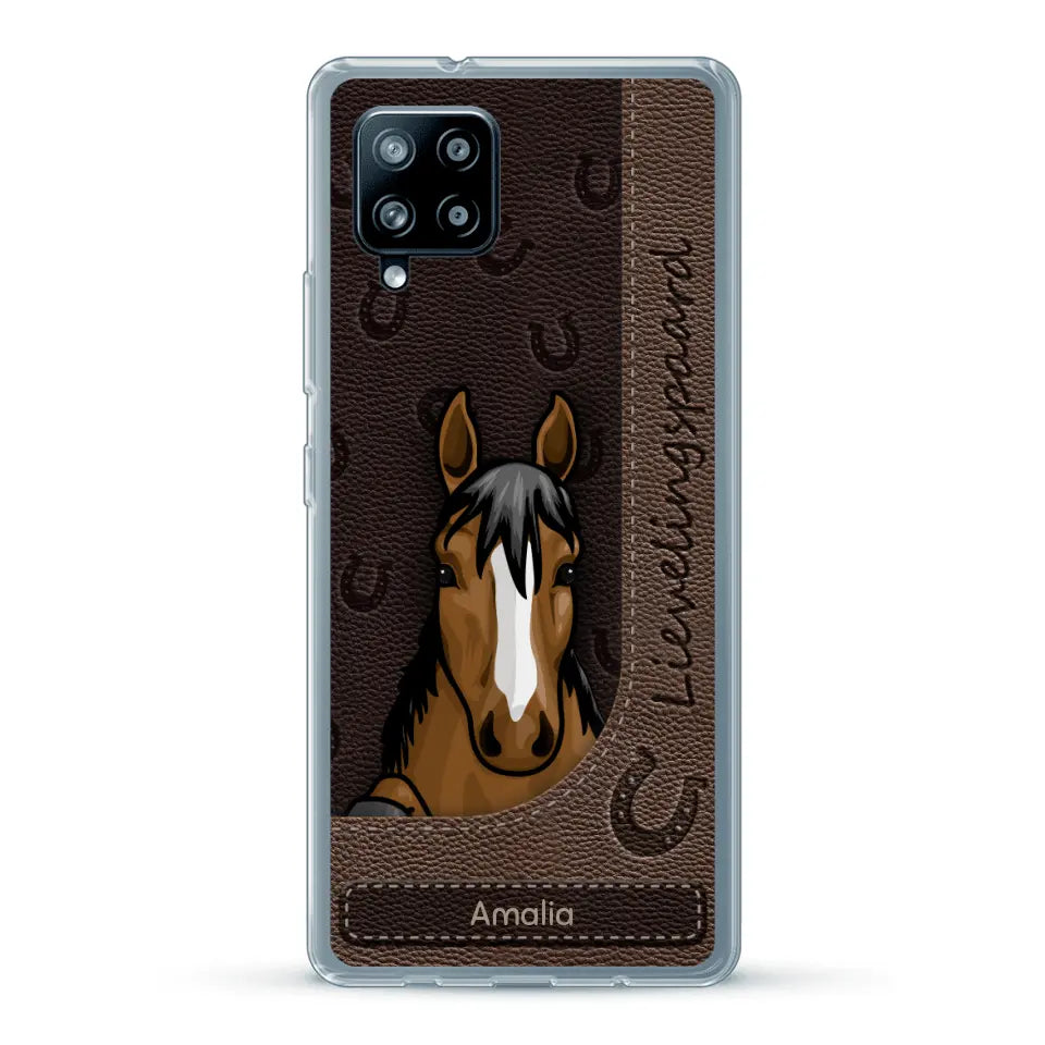 Spionerende paarden Leather Look - Gepersonaliseerd telefoonhoesje