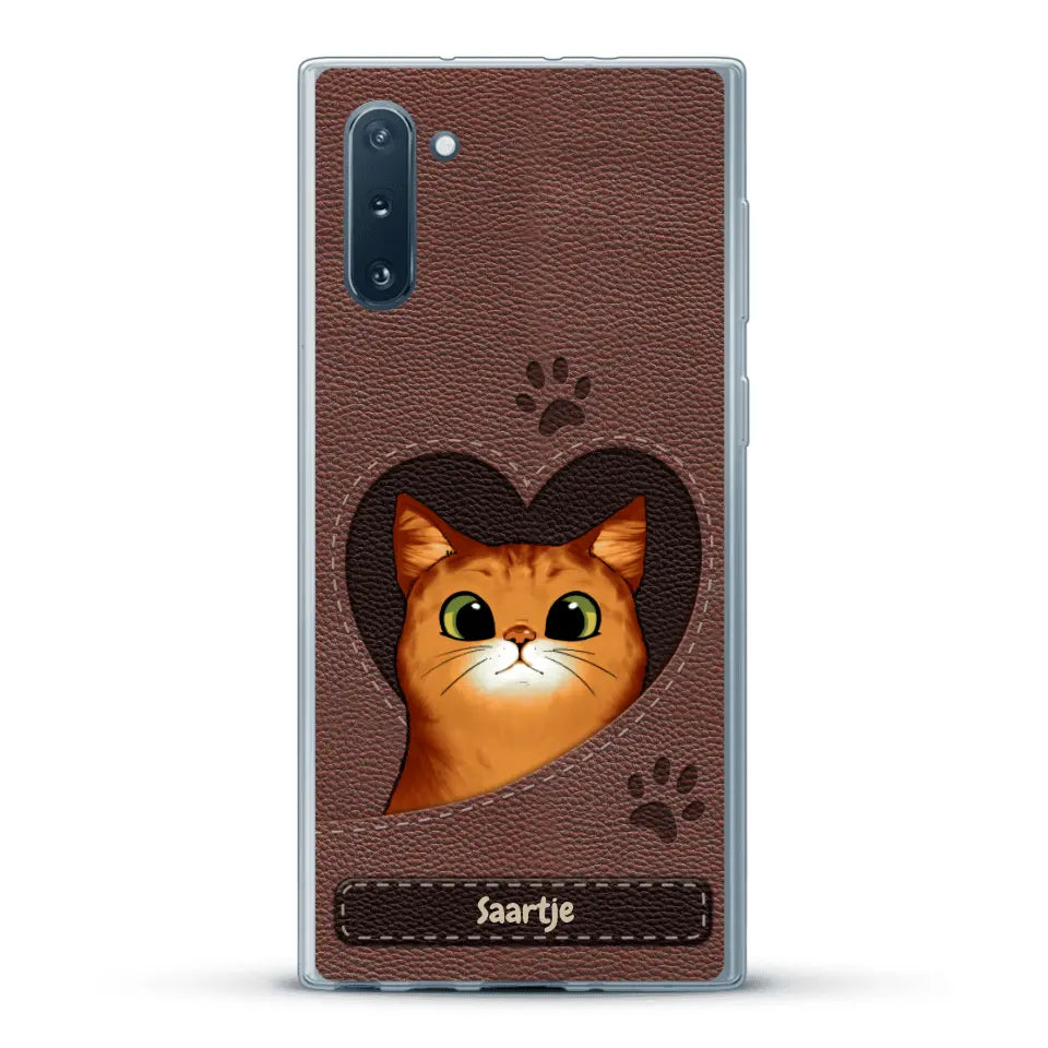 Cat Heart Leather Look - Gepersonaliseerd telefoonhoesje