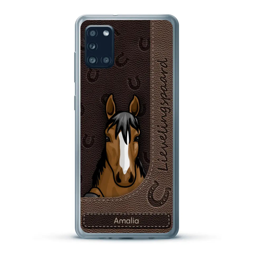 Spionerende paarden Leather Look - Gepersonaliseerd telefoonhoesje
