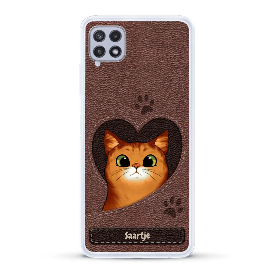 Cat Heart Leather Look - Gepersonaliseerd telefoonhoesje