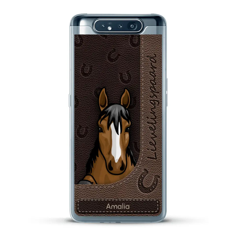 Spionerende paarden Leather Look - Gepersonaliseerd telefoonhoesje