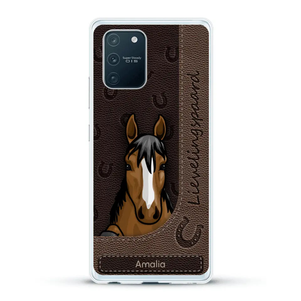 Spionerende paarden Leather Look - Gepersonaliseerd telefoonhoesje