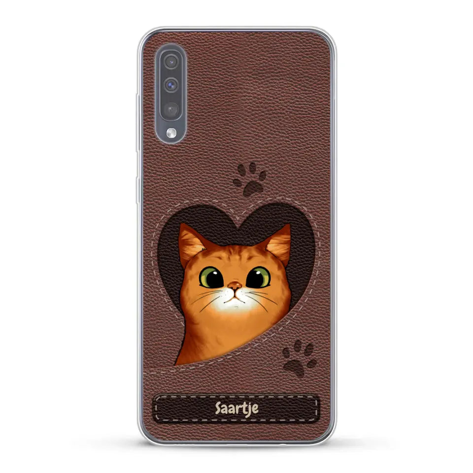 Cat Heart Leather Look - Gepersonaliseerd telefoonhoesje